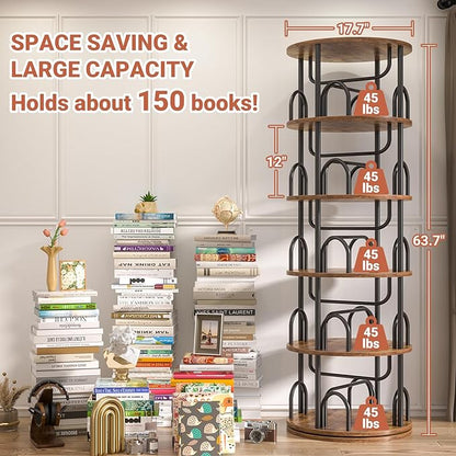 Aheaplus 5 Tier Rotating Bookshelf Tower, 360 Display Spinning Bookcase - Image 3