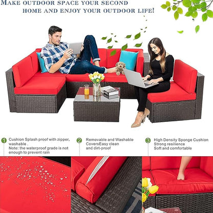 Vongrasig 6 Pieces Patio Furniture Set, Outdoor Sectional Sofa Couch, All - Image 3