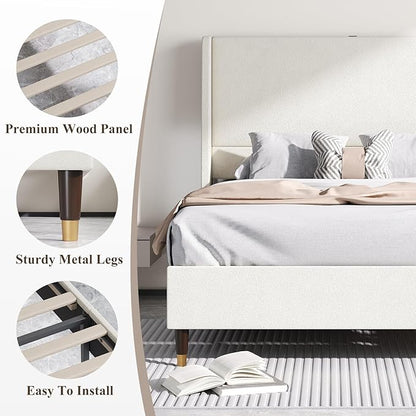 MALOL Full Size Bed Frame with Upholstered Headboard, Linen Fabric Platform Bed - Image 6