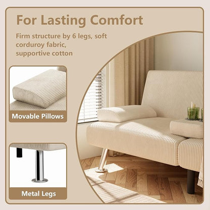 Flamaker Futon Sofa Bed Corduroy Folding Couch Adjustable Sleeper Sofa Bed - Image 6