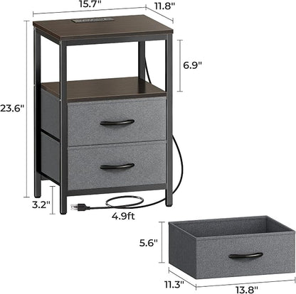 Huuger Nightstand with Charging Station, Fabric Drawers, End Table with Open - Image 3