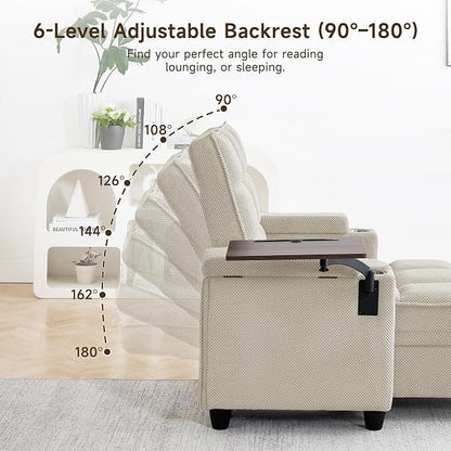 Oversized Recliner Chair with Swivel Tray Table, Modern Tufted Linen Fabric - Image 7