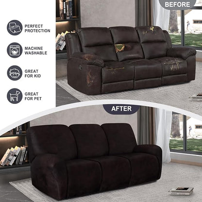 ANARACHON Leather Look Recliner Couch Cover, 8-Pieces Stretch Recliner Sofa - Image 6