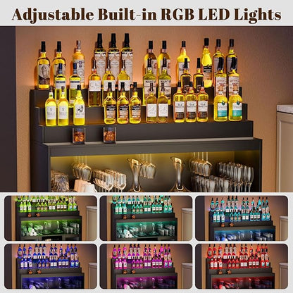Loomie Wine Bar Cabinet with LED Lighted Liquor Bottle Display Shelf, Liquor - Image 6