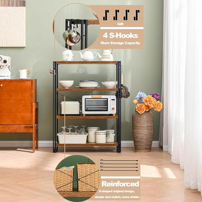 HCHQHS Bookshelf, 4-Tier Industrial Bookcase, Rustic Open Book Shelf, - Image 5