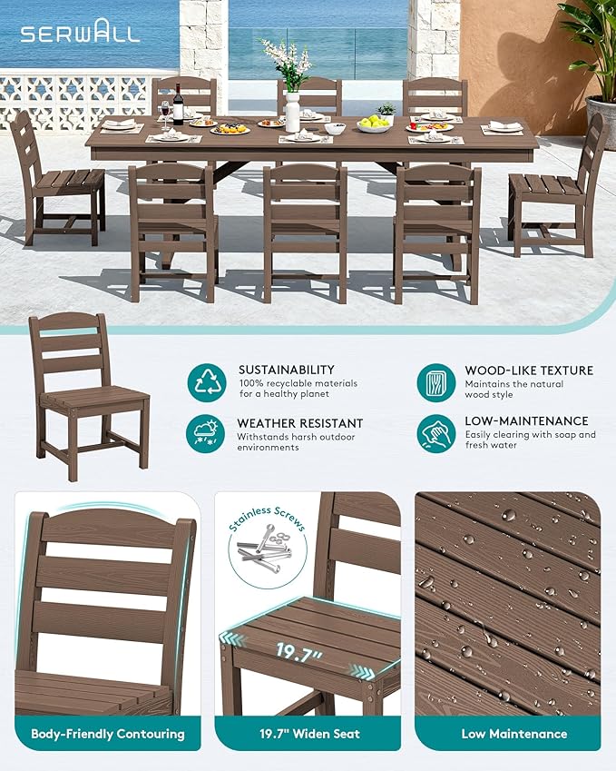 SERWALL Outdoor Armless Dining Chairs Set of 4, All-Weather HDPE Patio Dining - Image 4