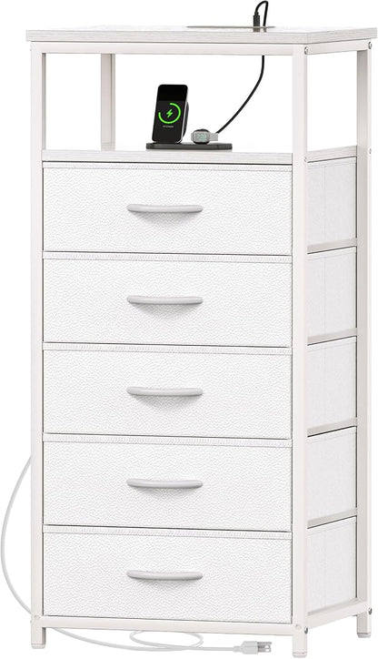 Huuger White Dresser with 5 Drawers & Charging Station, Tall Dresser by Huuger