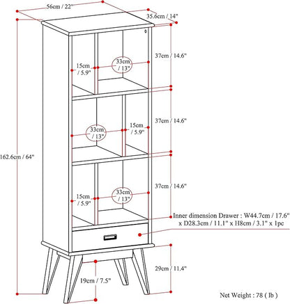 SIMPLIHOME Draper Solid Hardwood 64 inch x 22 inch Mid Century Modern Bookcase - Image 3