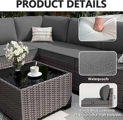 ALAULM 12 Pieces Outdoor Patio Furniture Set Sectional Sofa Sets Brown PE - Image 3