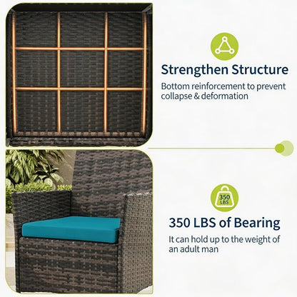 3-Piece Outdoor Furniture Set, PE Rattan Wicker Chairs - Image 5