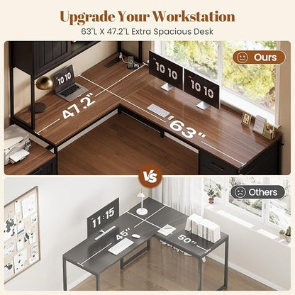 SEDETA Farmhouse L Shaped Office Desk - Image 7