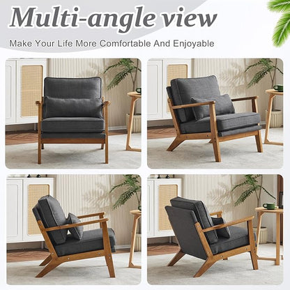 VINGLI Solid Wood Wide Armrests Accent Chair, Upholstered Mid Century Modern - Image 8