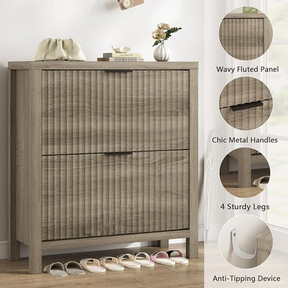 YOMILUVE Shoe Cabinet Storage for Entryway, Fluted Shoe Cabinet - Image 6