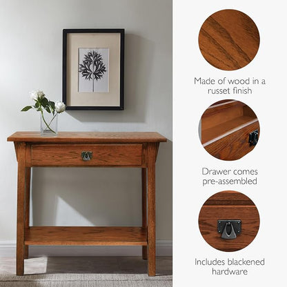 Leick Home Mission Console Table, Solid Wood, 1 Storage Drawer, Bottom Display - Image 7