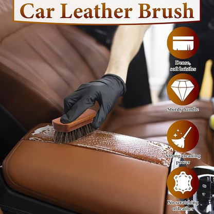 5 PCS Leather Brush Car Detailing, Horse Hair Brush, Car Cleaning Supplies - Image 5