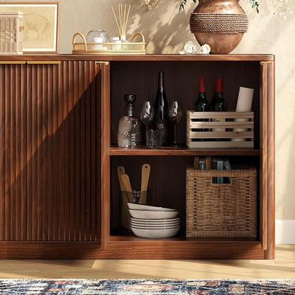 Evermagin 67" Fluted Walnut Buffet Cabinet Sideboard - Image 5