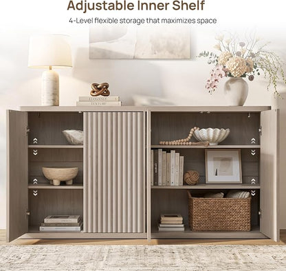 SICOTAS Buffet Cabinet with Storage Accent Sideboard with 8 Doors 132.6" Fluted - Image 6