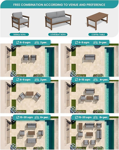 SERWALL 2 Pieces Single Cushioned Lounge Chair, HDPE Outdoor Adirondack Sofa - Image 7