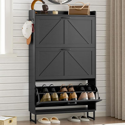 BORNOON Shoe Cabinet with 3 Flip Drawers Narrow Shoe Storage Cabinet Organizer by BORNOON