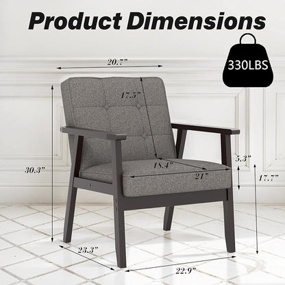 Modern Accent Chair with Arm Rest Set of 2, Upholstered Linen Fabric Leisure - Image 2