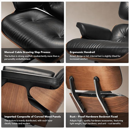 Black PU Leather, Mid Century Chaise Lounge Chair and Ottoman, Leather Accent - Image 8