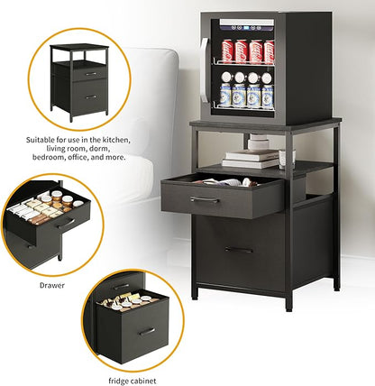 Herture Mini Fridge Stand with 3 Storage, Mini Fridge Cabinet, Beverage Fridge - Image 5