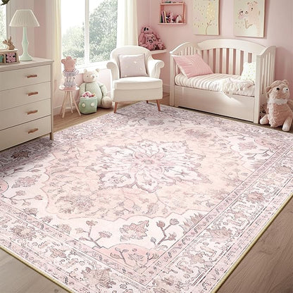 RELEANY Area Rugs 6'x9' Washable Non-Slip, Floral Vintage Distress Print - Image 2