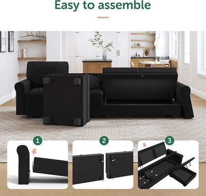 HONBAY Sectional Sofa with Storage Seat Velvet U Shaped Couch with Reversible - Image 7