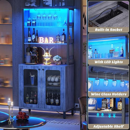 Aheaplus Bar Cabinet with Power Outlets, Coffee Bar Station - Image 5