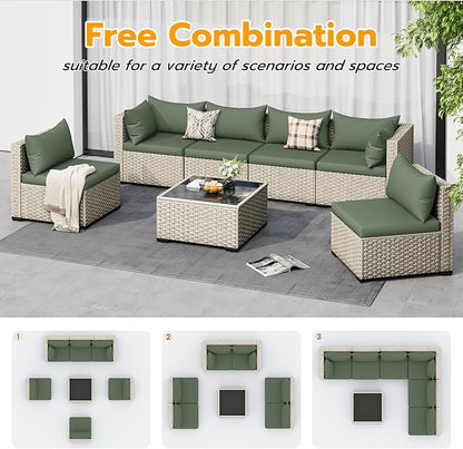 UDPATIO Outdoor Patio Furniture Set, 7-Piece PE Wicker Sectional Sofa - Image 5