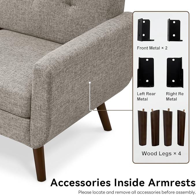 Tbfit 65" W Loveseat Sofa, Mid Century Modern Love Seat Couches - Image 9