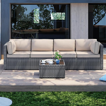 Patio Furniture Sets, 5 Piece Outdoor Sectional Sofas, Wicker Rattan Outdoor - Image 3