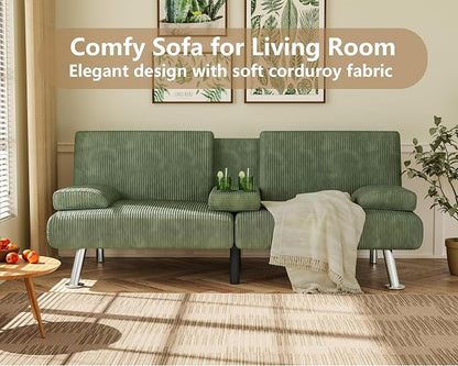 Flamaker Futon Sofa Bed Corduroy Folding Couch Adjustable Sleeper Sofa Bed - Image 5