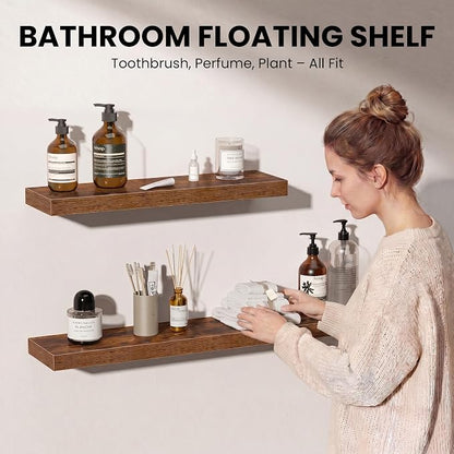 Fun Memories Floating Shelves for Wall, 48 Inch Long Set of 2 Rustic Wood Wall - Image 4