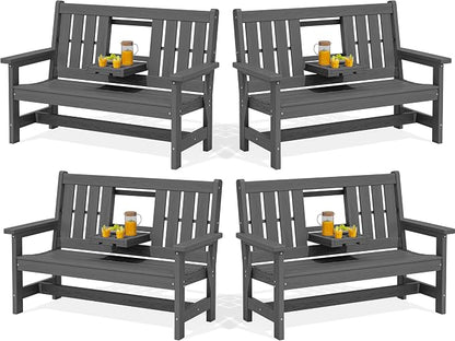 SERWALL Outdoor Bench with Cup Holder, Oversized 58" HDPE Porch Bench Suitable by SERWALL