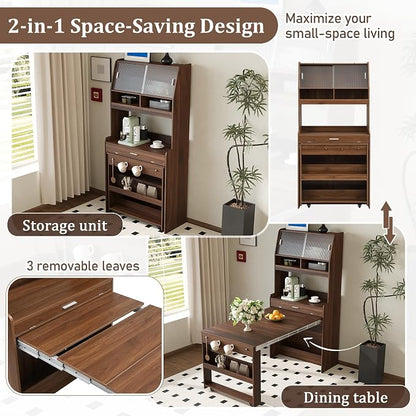 Compact Buffet with Hutch and Foldable Dining Table, 2-in-1 Buffet - Image 5