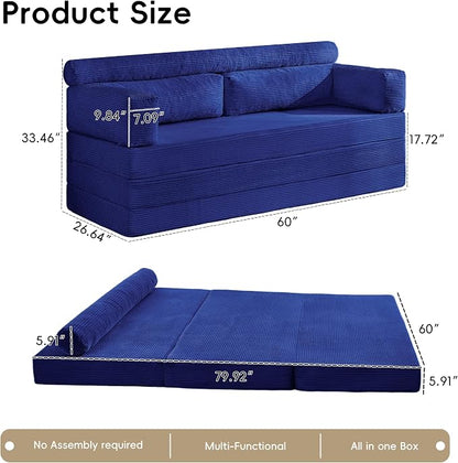 5-in-1 Convertible Sofa Bed, Corduroy Futon Couch Sleeper - Image 2