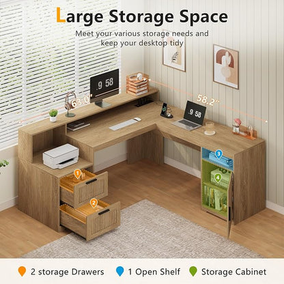 YOMILUVE 63" Farmhouse L Shaped Executive Desk - Image 4