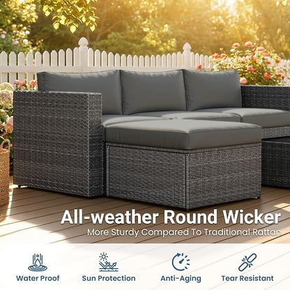 Wisteria Lane 5-Pieces Outdoor Patio Furniture Set, All Weather Wicker Rattan - Image 3