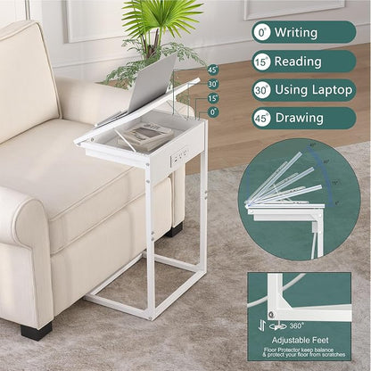 sthmec C Shaped End Table with Charging Station, 45° Tiltable Adjustable Flip - Image 4