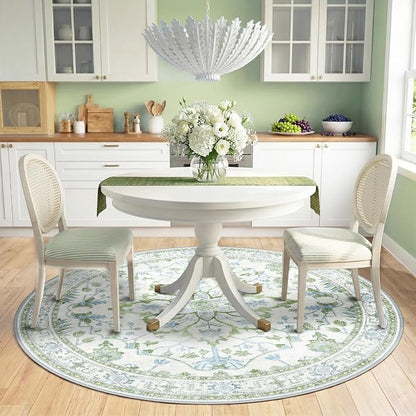 RELEANY Area Rugs Round 6ft Washable Non-Slip, Floral Vintage Distress Print - Image 2