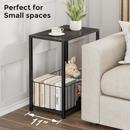 Homleke Side Table with Magazine Holder, Record Player Stand with LP Shelf - Image 4