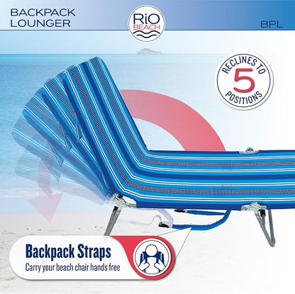 Rio Beach Portable Lay Flat Folding Backpack Beach Lounge Chair - Image 5
