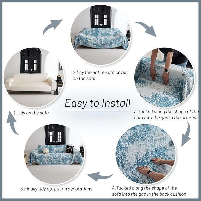 MYSKY HOME Sectional Couch Cover Sage Abstract Geometric Sofa Covers - Image 5