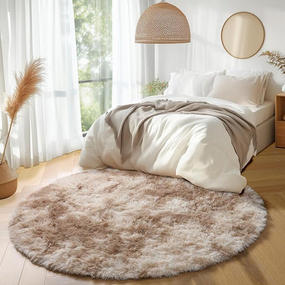 Amdrebio Tie-Dyed Beige Tan Round Circle Area Rug 5Ft - Image 5