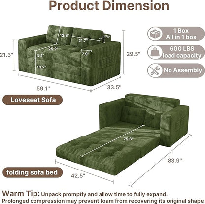 Gizoon Convertible Futon Sofa Bed, Aesthetic Portable Corduroy Sleeper Sofa - Image 2