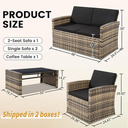 KROFEM 4-Piece Patio Furniture Set, Wicker Outdoor Rattan Sectional Sofa - Image 6
