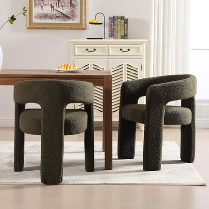 Modern Sherpa Dining Chairs Set of 6, Upholstered Barrel Chairs - Image 7