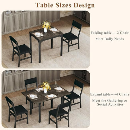HUAHUU Dining Table Set for 4, Extendable Kitchen Table Cushion Chairs Set of 4 - Image 4