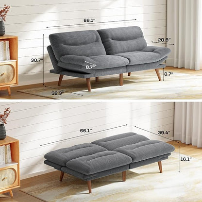 Marsail 66" Convertible Futon Sofa Bed, Corduroy Futon Loveseat Couch - Image 2
